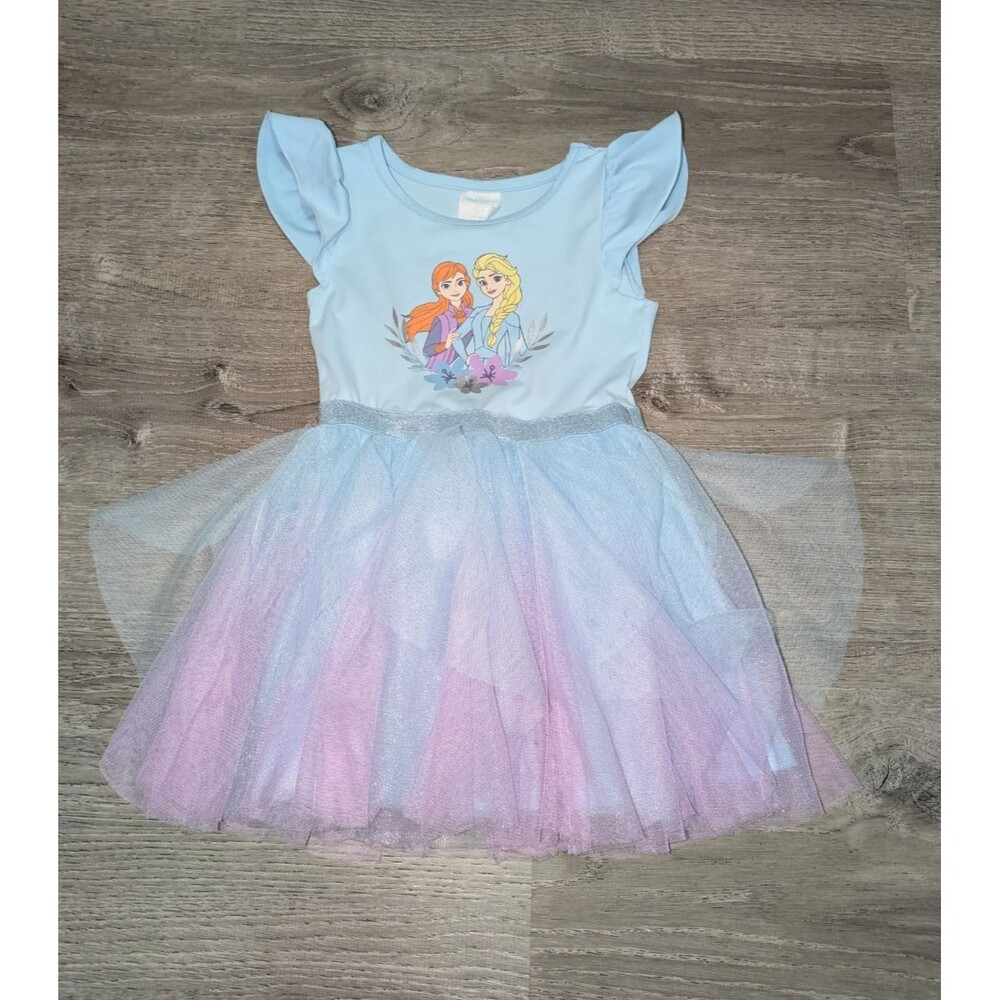 Disney Frozen Princess Elsa Anna Blue Ombre Pleated Tulle Tutu Skirt Dress 3T
